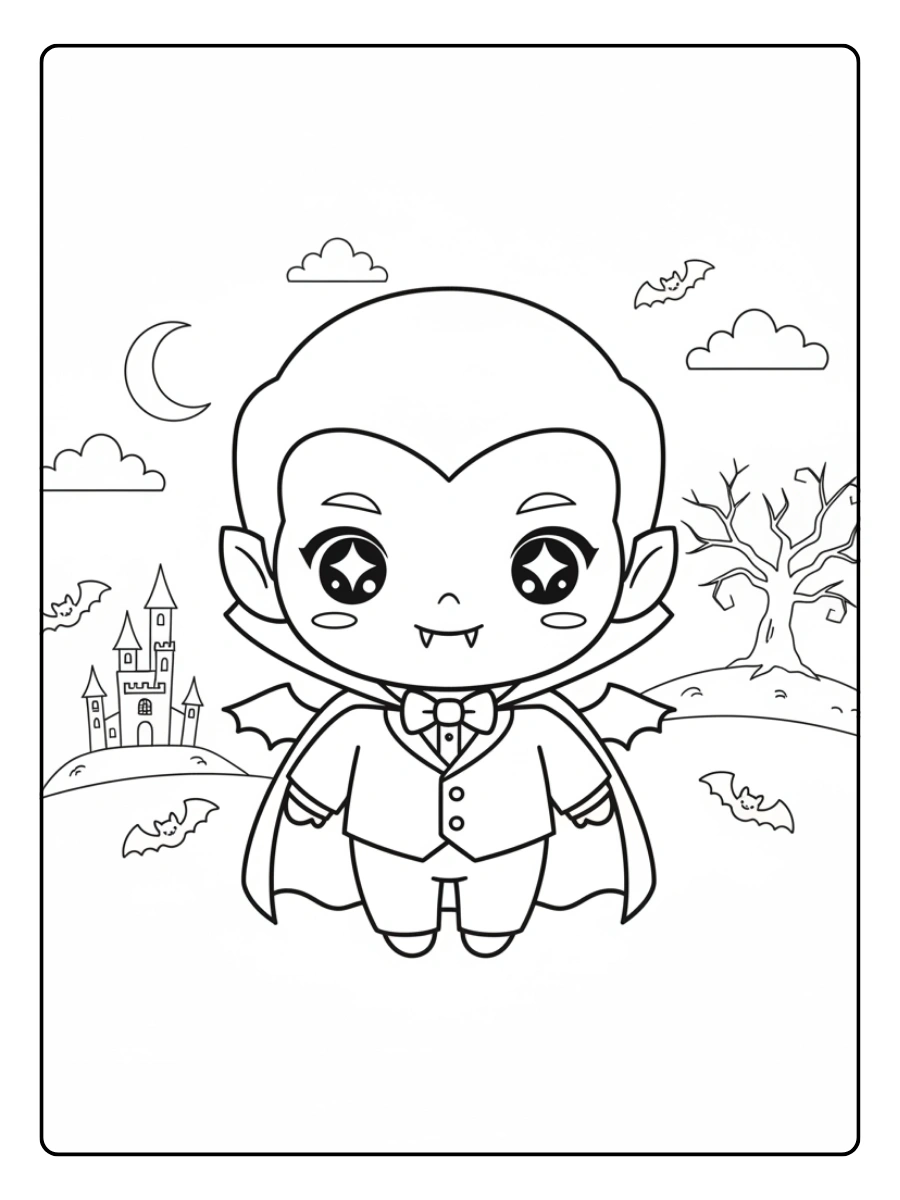 Vampiro kawaii Halloween da colorare