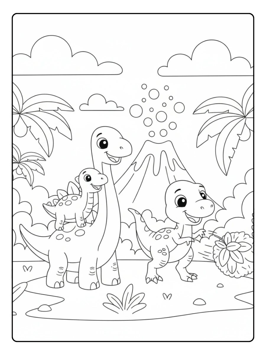 disegni da colorare Dinosauri amici che giocano