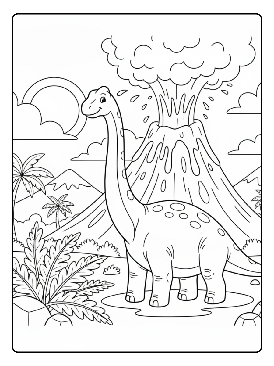 disegni da colorare Dinosauro vicino al vulcano