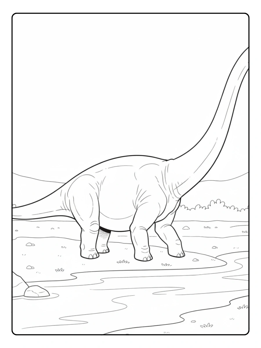 disegni da colorare Diplodoco vicino al fiume