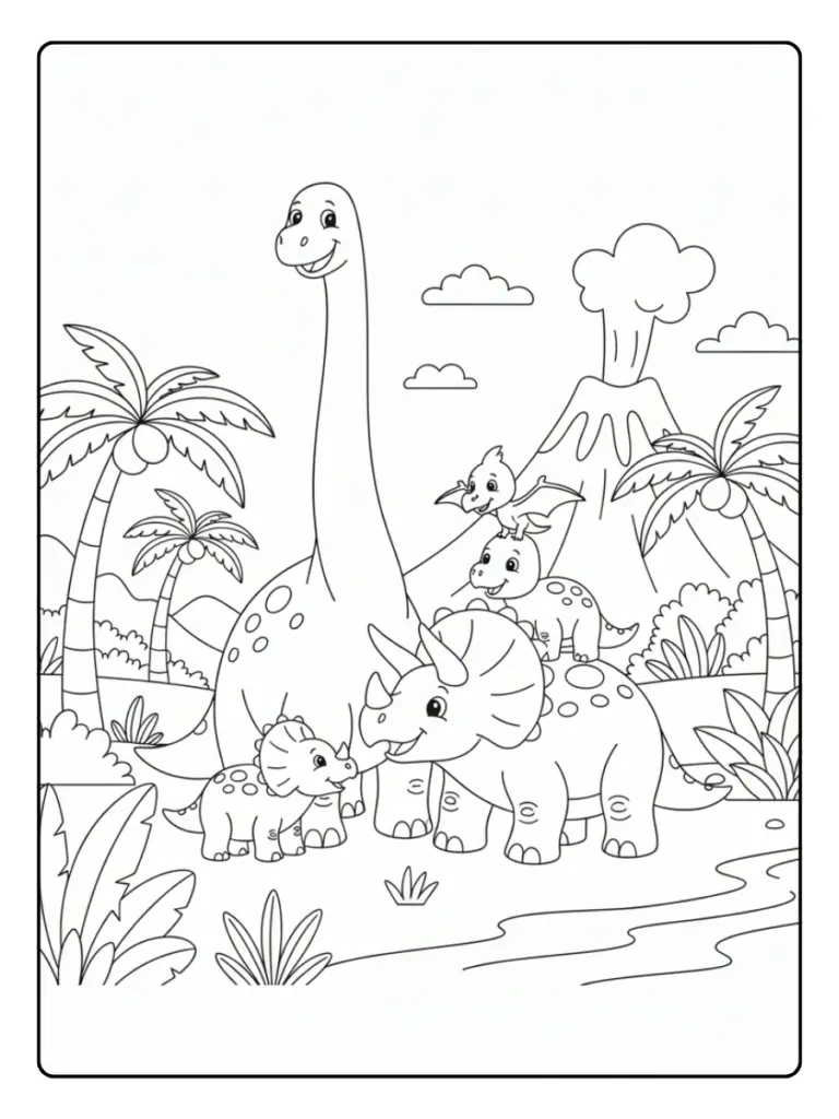 disegni da colorare Famiglia di dinosauri