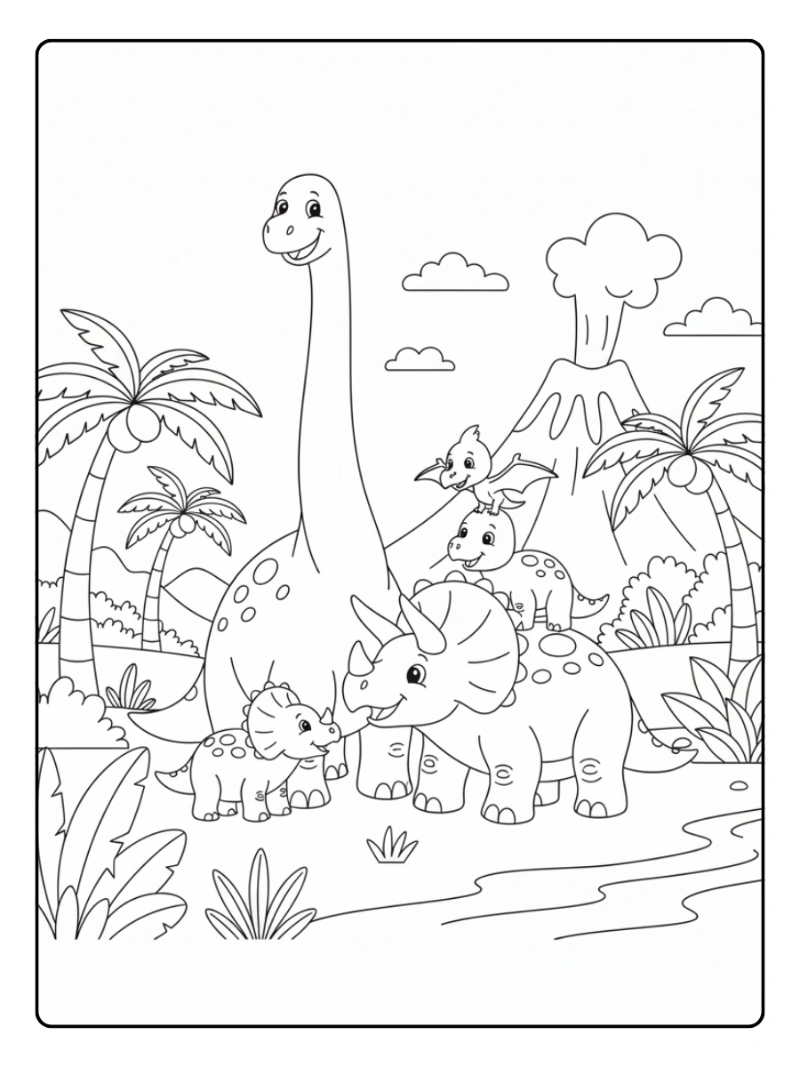 disegni da colorare Famiglia di dinosauri
