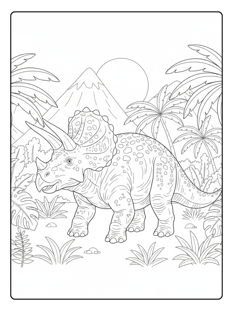 disegni da colorare Triceratopo nella giungla