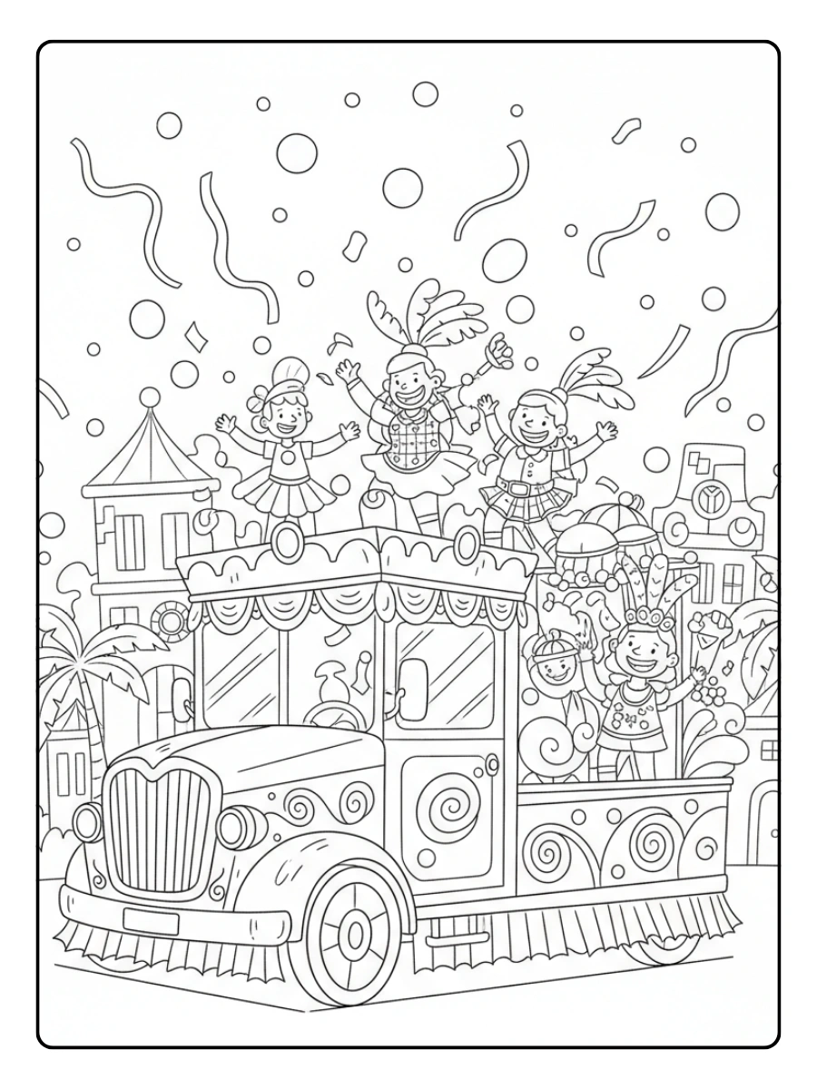 Carri di Carnevale da Colorare – Carro con coriandoli