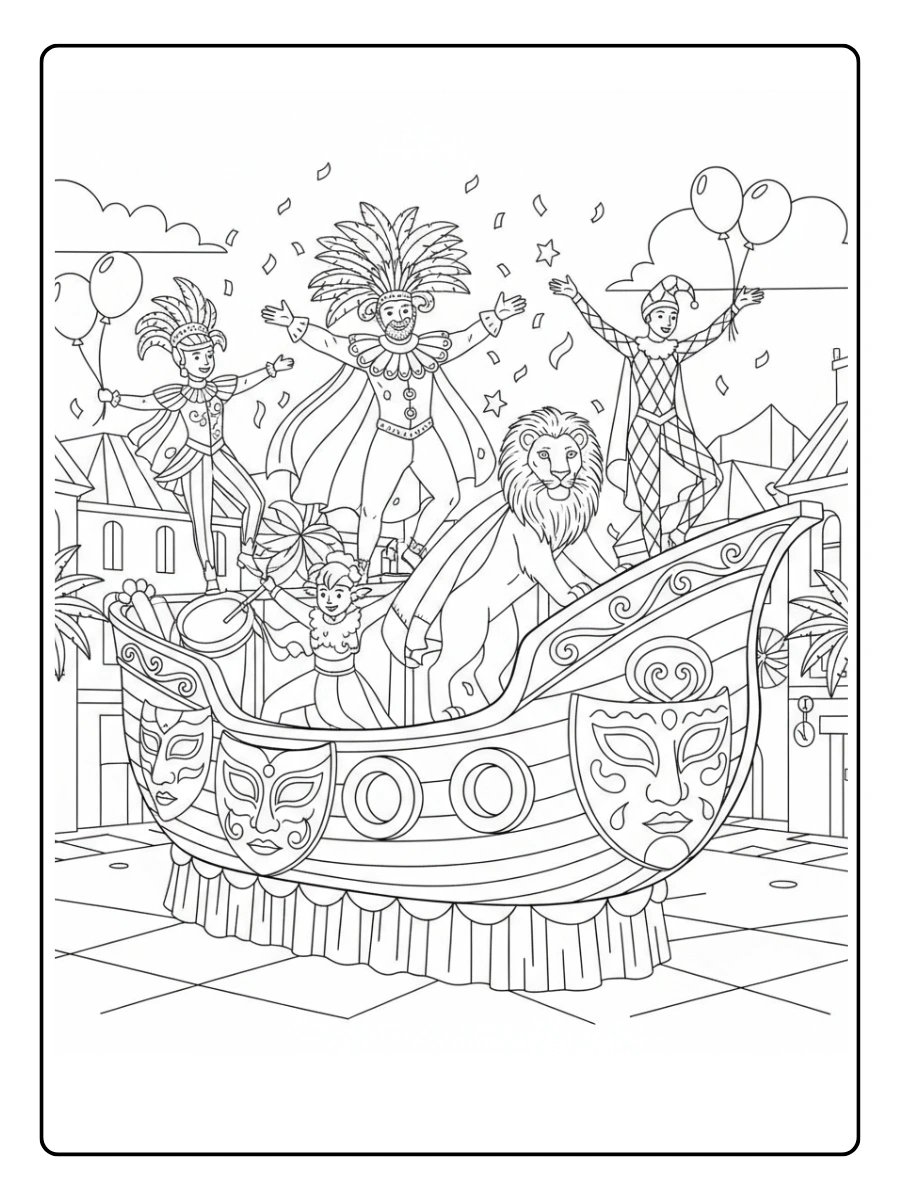 Carri di Carnevale da Colorare – Carro con costumi