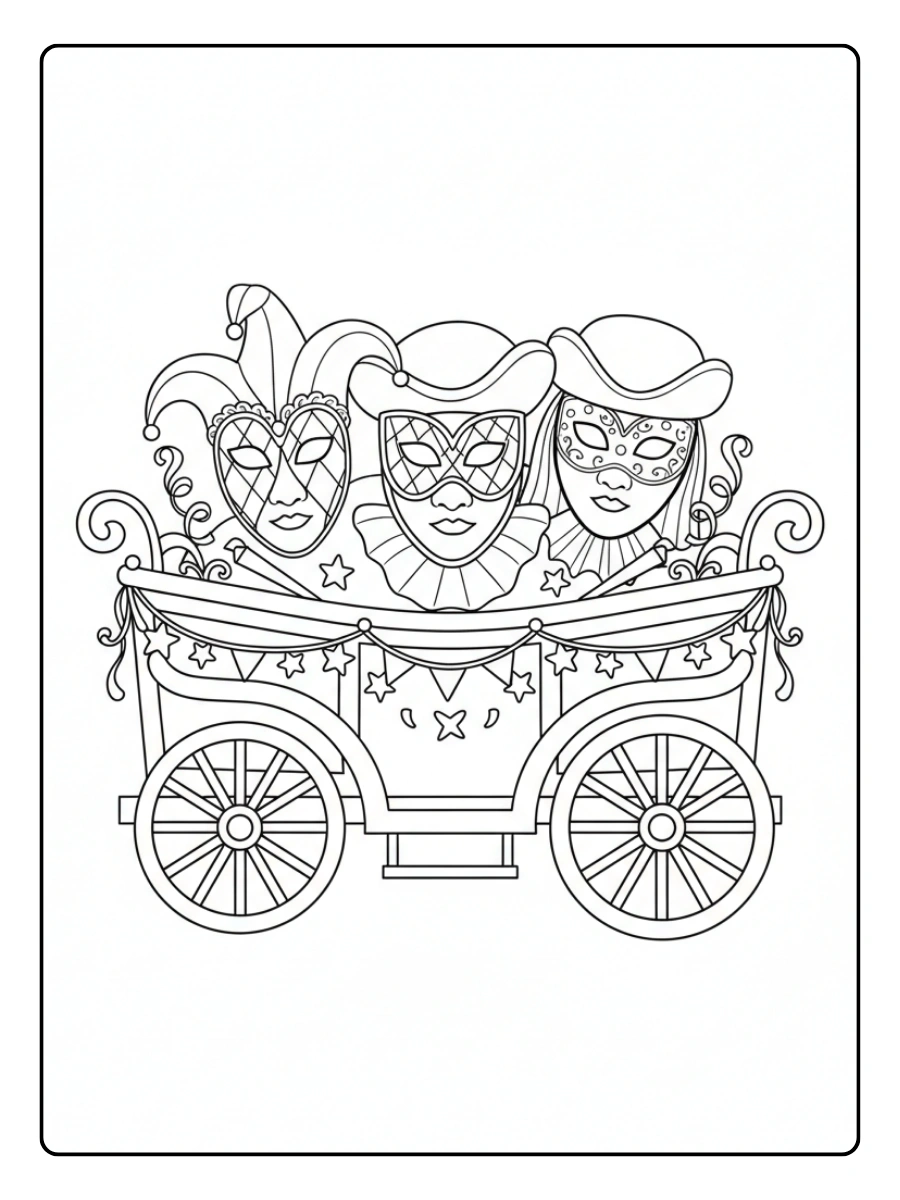 Carri di Carnevale da Colorare – Carro con maschere