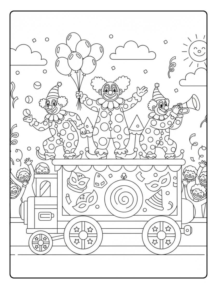 Carri di Carnevale da Colorare – Carro con pagliacci