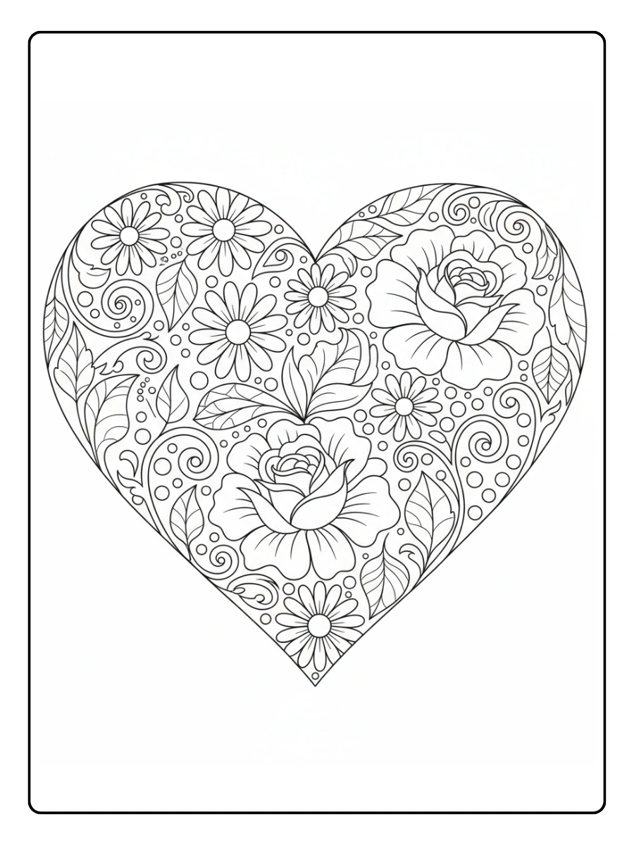 Cuori di San Valentino da Colorare – Cuore con fiori