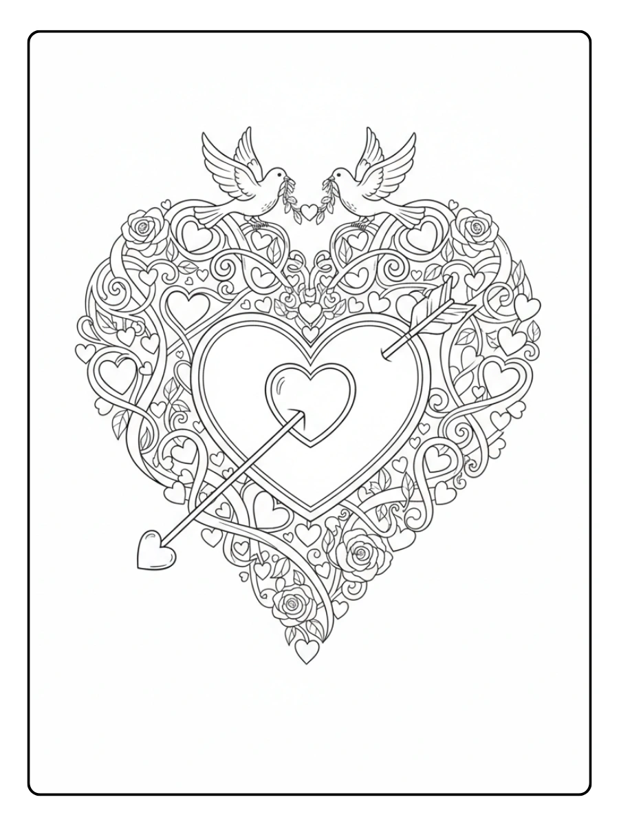Cuori di San Valentino da Colorare – Cuore con freccia di Cupido