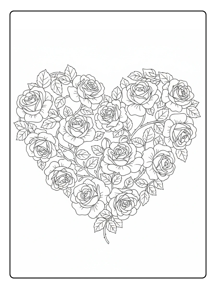 Cuori di San Valentino da Colorare – Cuore con rose
