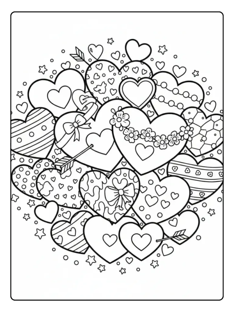 Cuori di San Valentino da Colorare – Cuori festivi