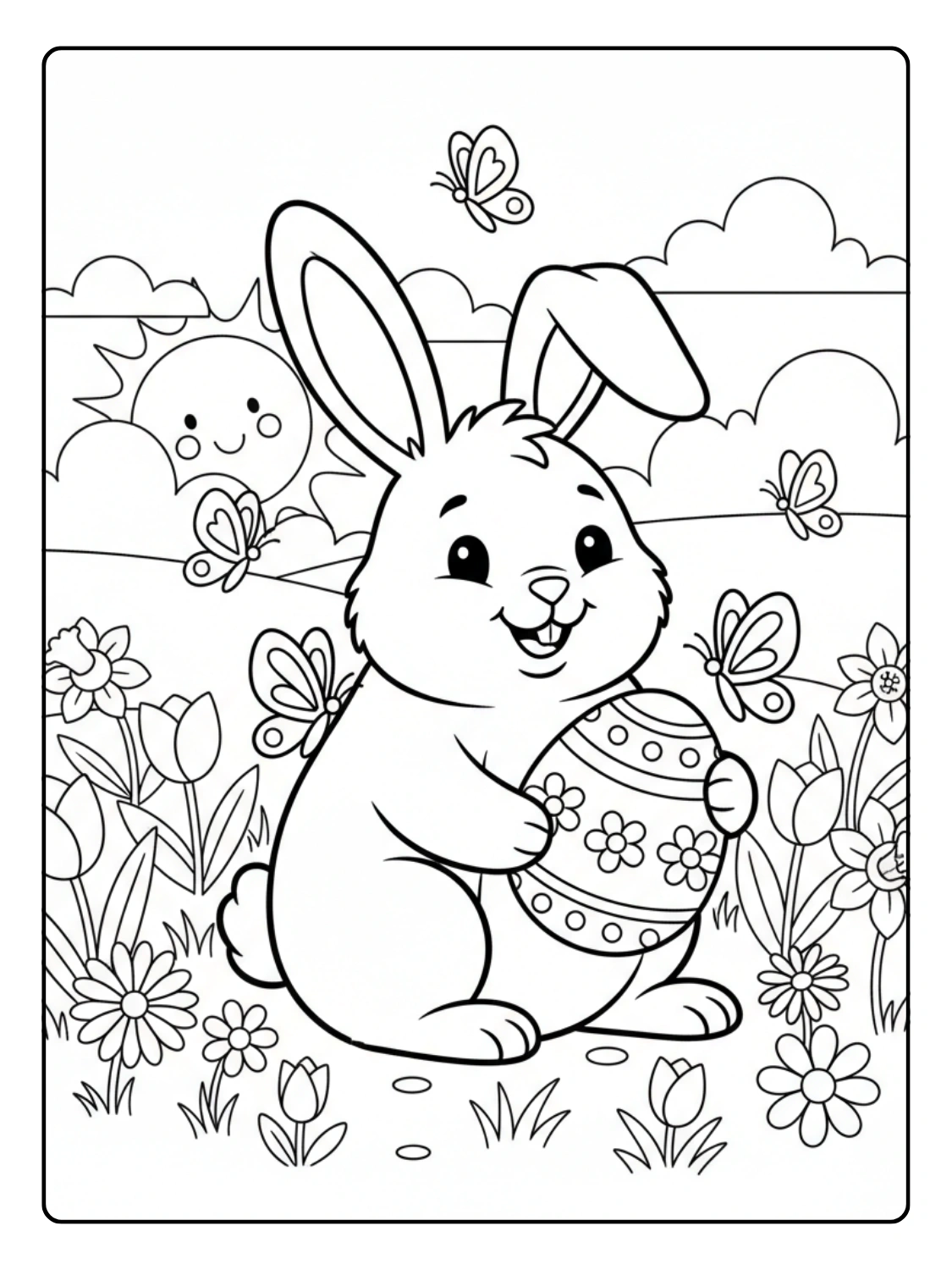 Disegni Coniglio di Pasqua da Colorare – Coniglio con farfalle