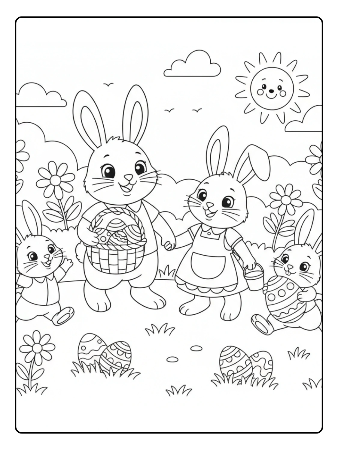 Disegni Coniglio di Pasqua da Colorare – Famiglia di coniglietti pasquali