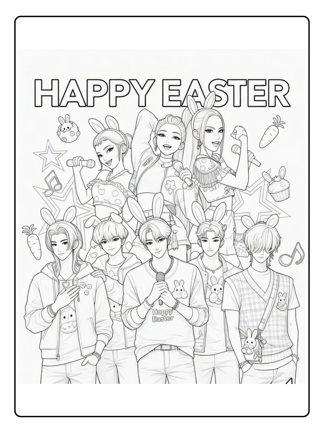Disegni Kpop Demon Hunter Easter da Colorare – Boy Band Pasquale