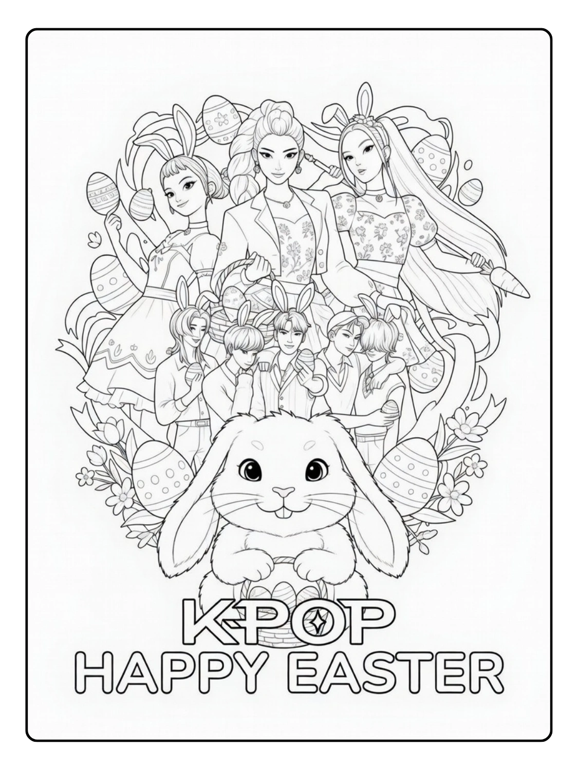 Disegni Kpop Demon Hunter Easter da Colorare – Bunny Idol Fantasy