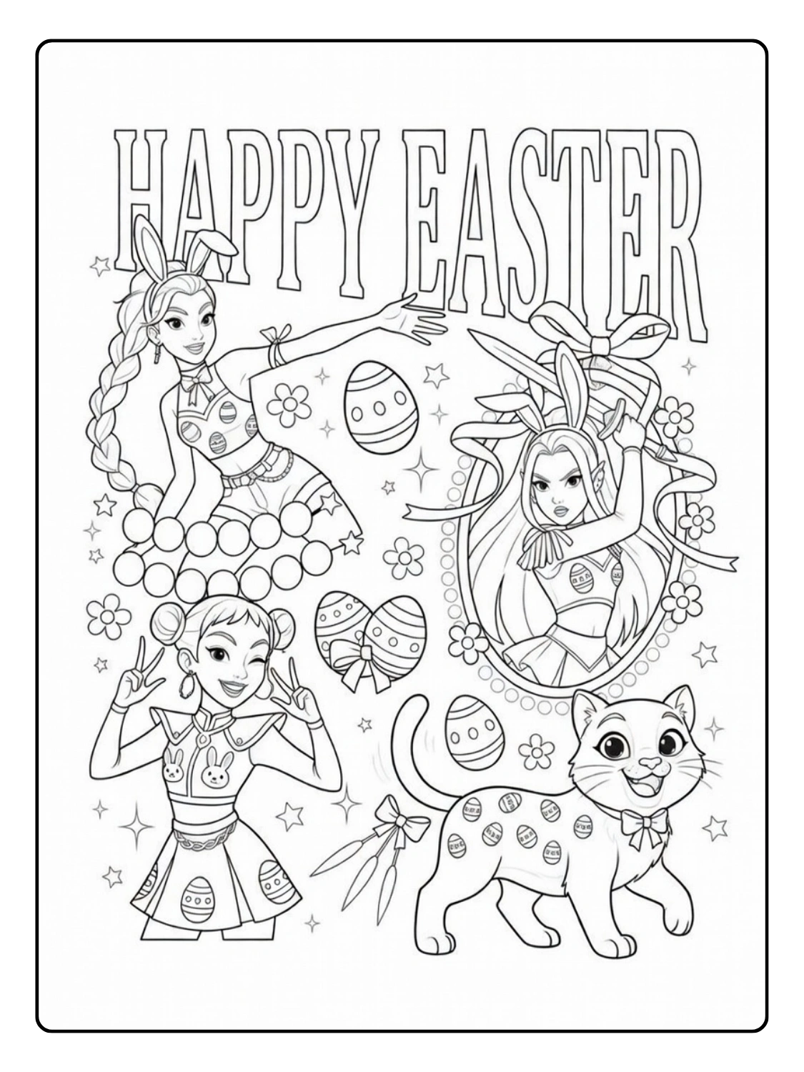 Disegni Kpop Demon Hunter Easter da Colorare – Festa di Pasqua Kpop Style