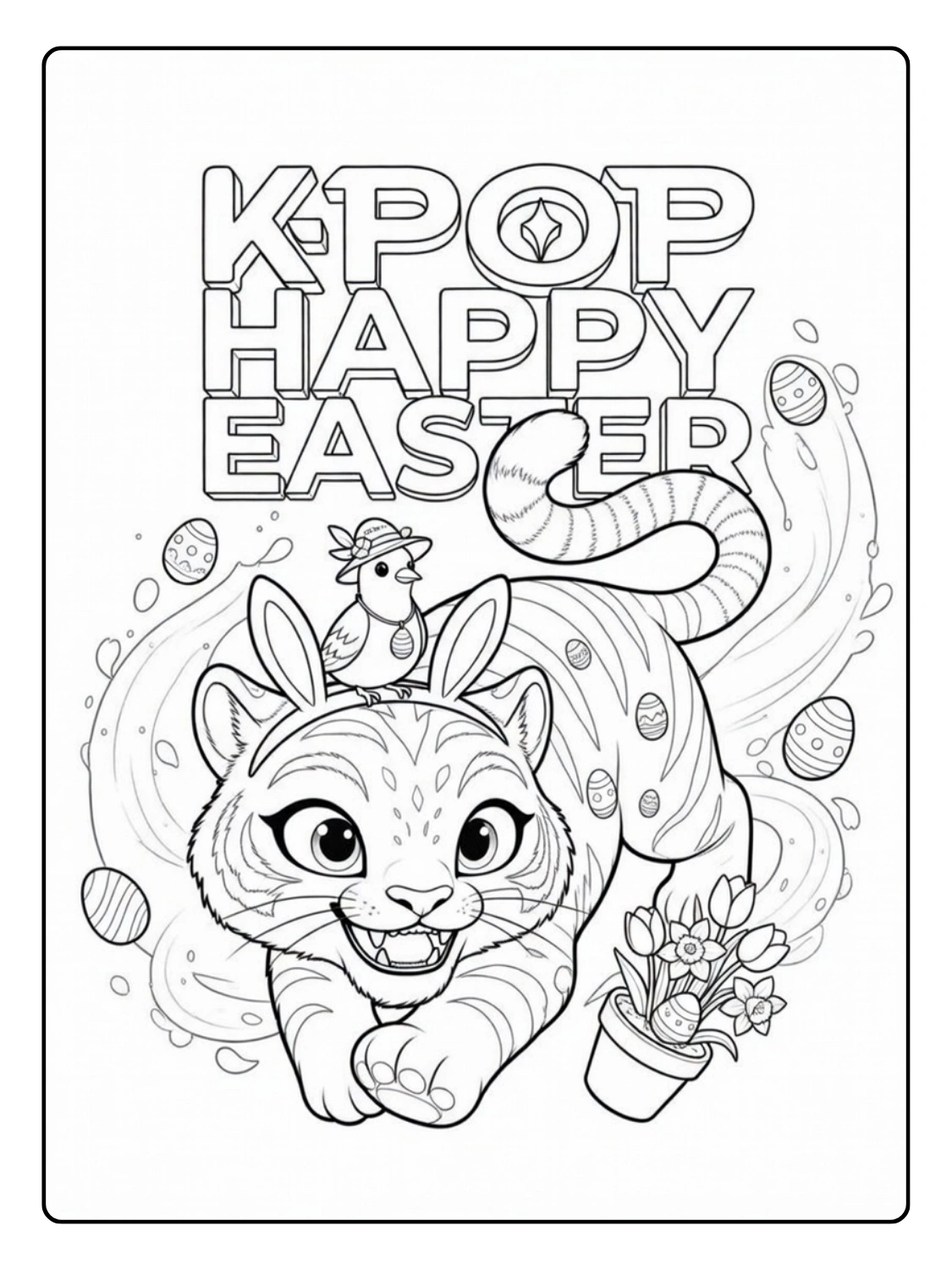 Disegni Kpop Demon Hunter Easter da Colorare – Gattino Pasquale Cute