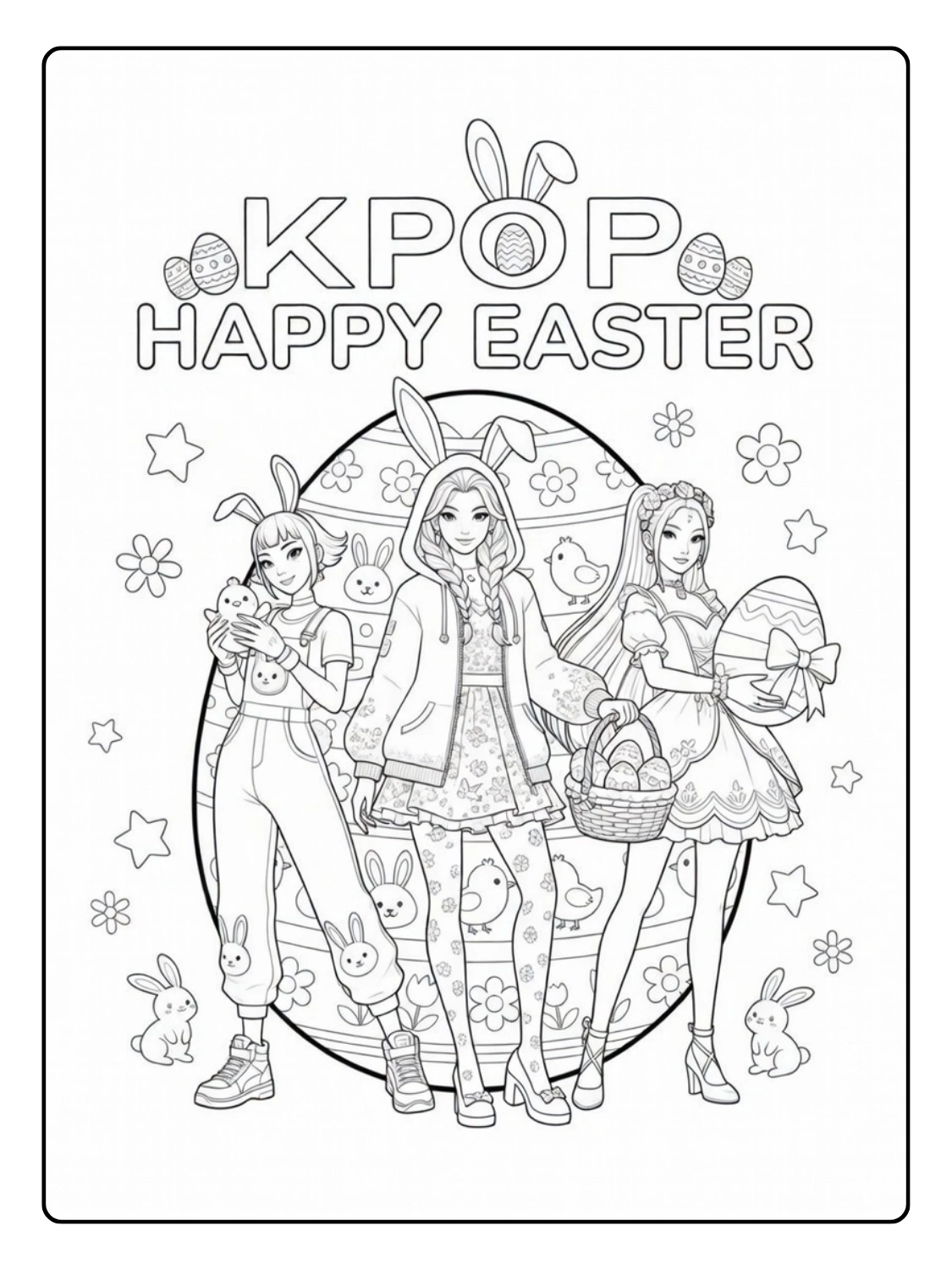 Disegni Kpop Demon Hunter Easter da Colorare – Gruppo Idol Happy Easter