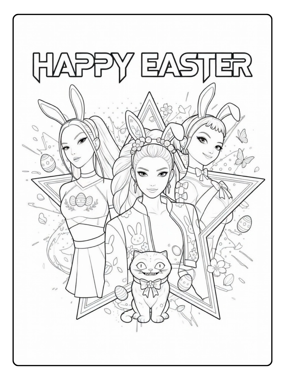 Disegni Kpop Demon Hunter Easter da Colorare – Star Kpop con Uova di Pasqua