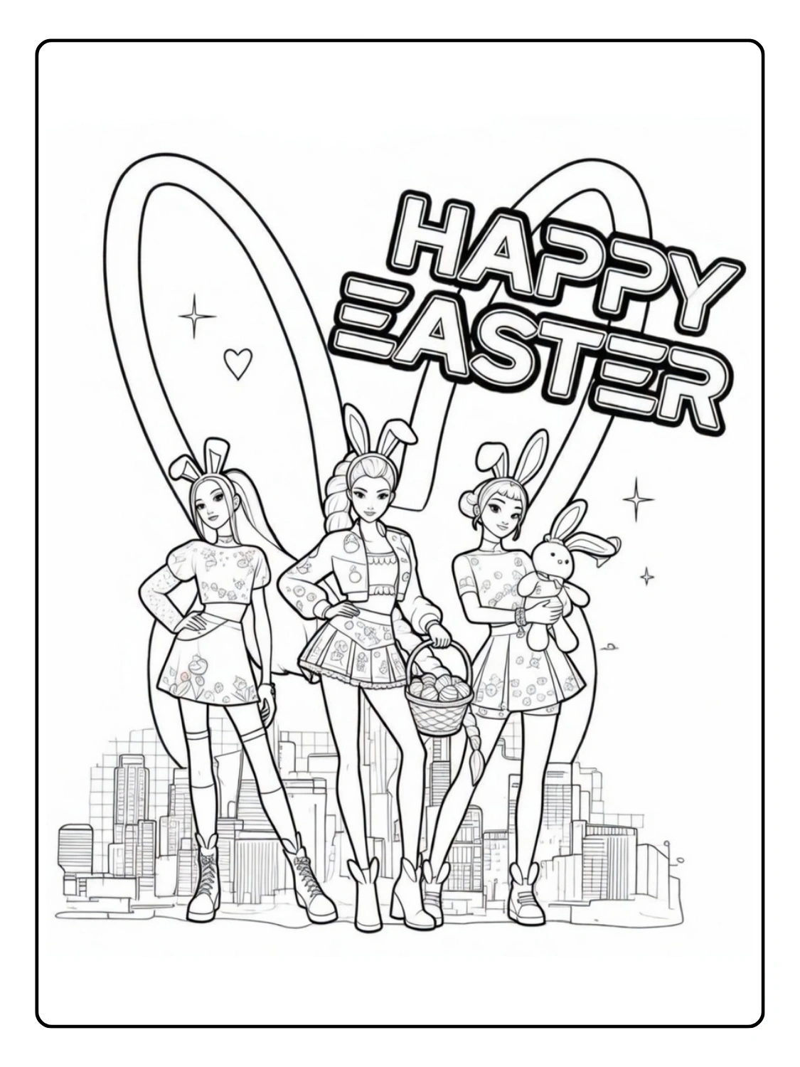 Disegni Kpop Demon Hunter Easter da Colorare – Trio Idol Happy Easter