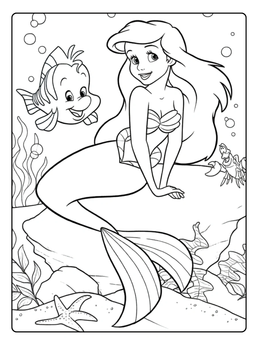 Disegni da Colorare Ariel – Ariel con coda di sirena