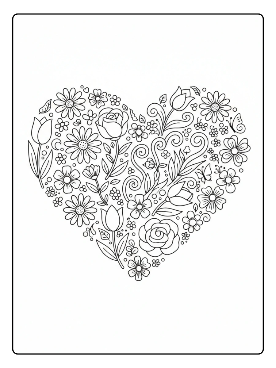 Disegni da Colorare Cuori – Cuore con fiori