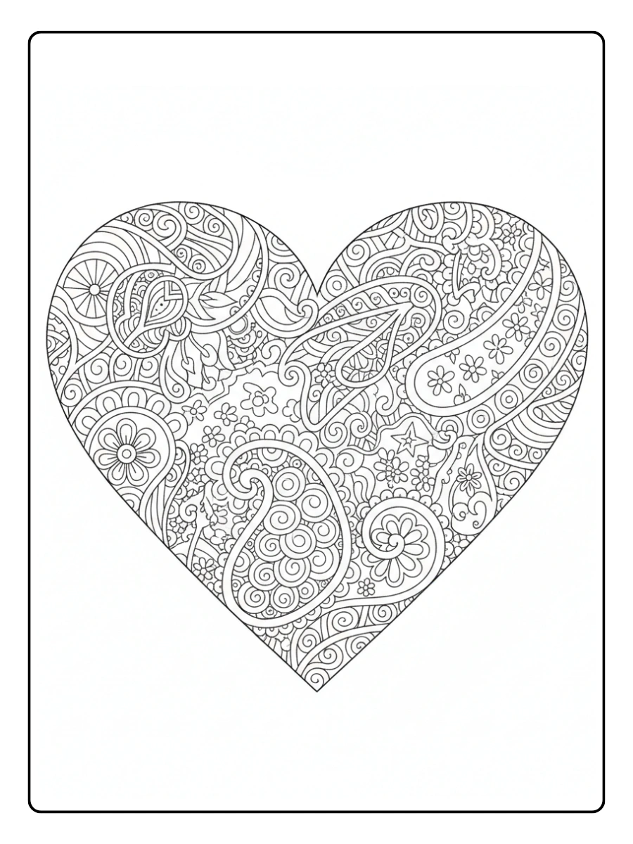 Disegni da Colorare Cuori – Cuore con motivi