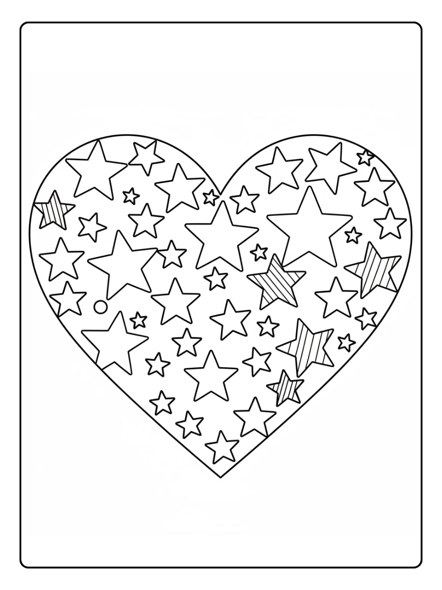 Disegni da Colorare Cuori – Cuore con stelle