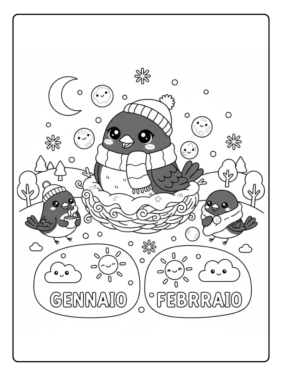 Disegni dei Giorni della Merla da Colorare – Merla kawaii