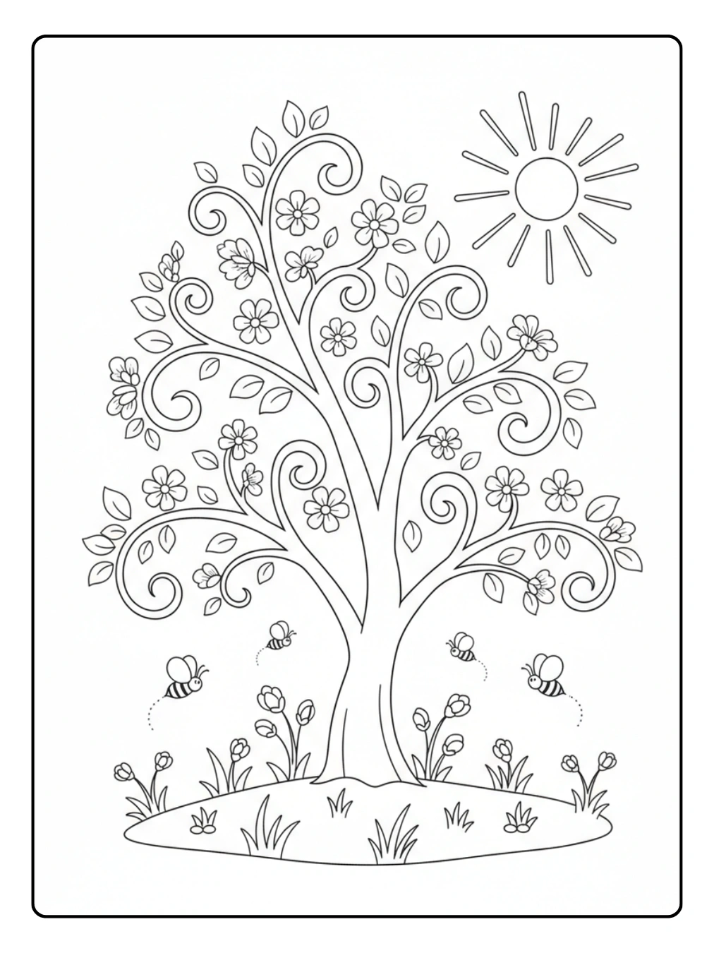 Disegni di Natura e Stagioni da Colorare – Albero in primavera