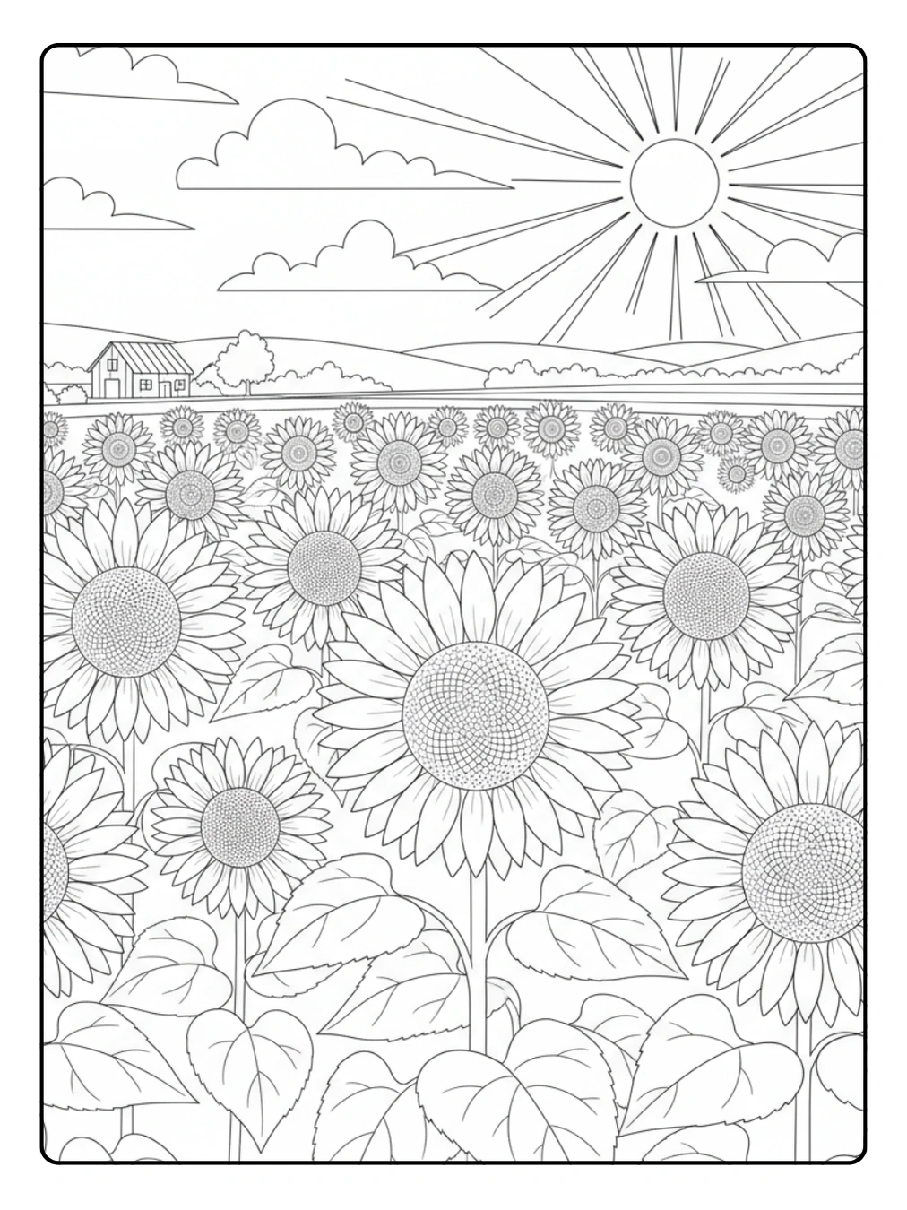 Disegni di Natura e Stagioni da Colorare – Campo di girasoli