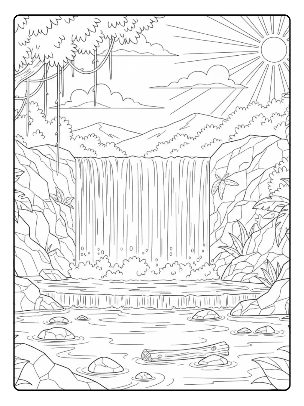 Disegni di Natura e Stagioni da Colorare – Cascata naturale