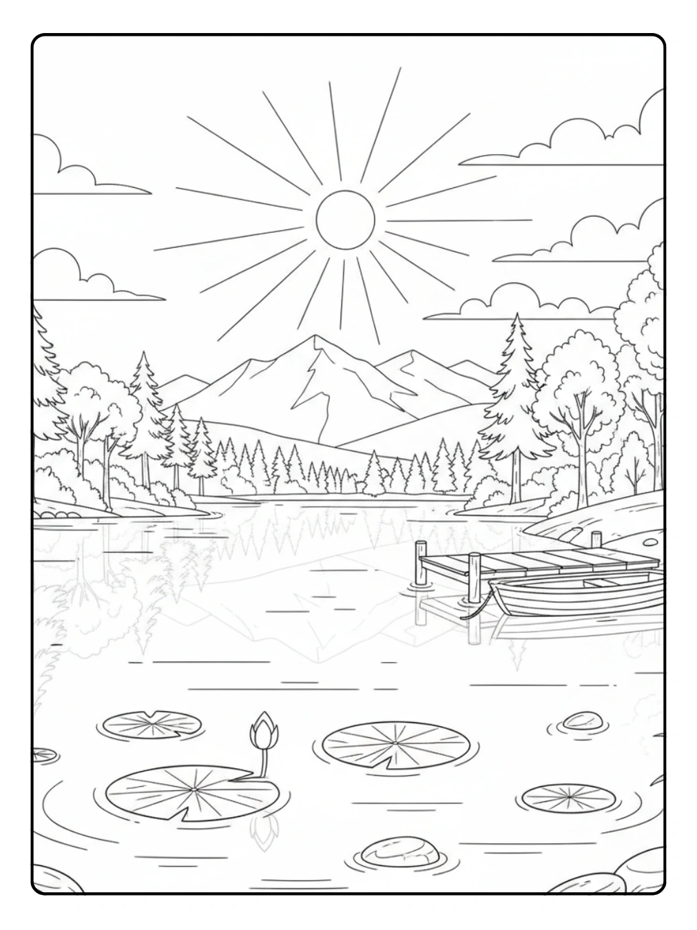 Disegni di Natura e Stagioni da Colorare – Lago tranquillo