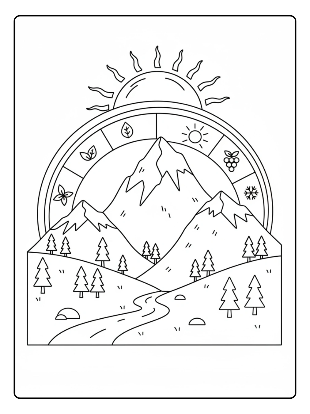 Disegni di Natura e Stagioni da Colorare – Montagne e sole
