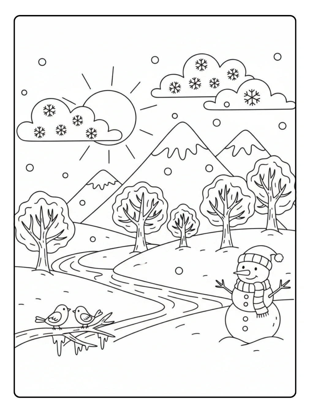 Disegni di Natura e Stagioni da Colorare – Paesaggio invernale