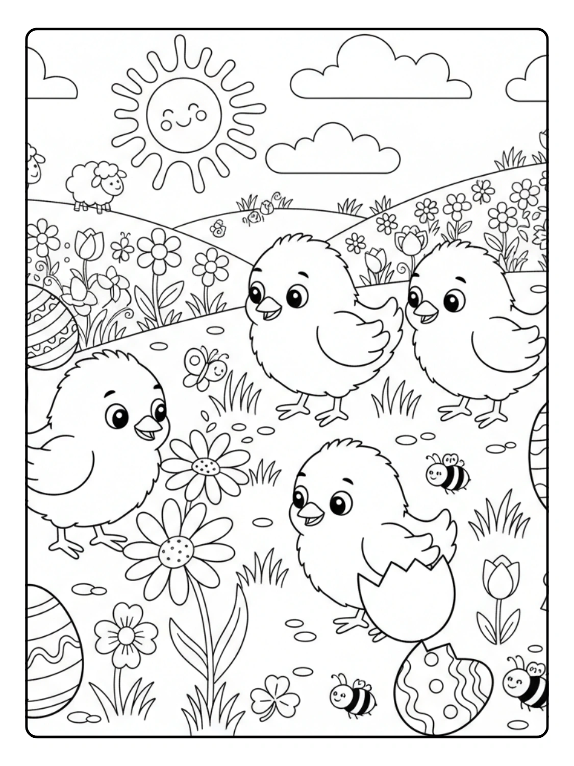 Disegni di Pasqua da Colorare – Pulcini nel prato