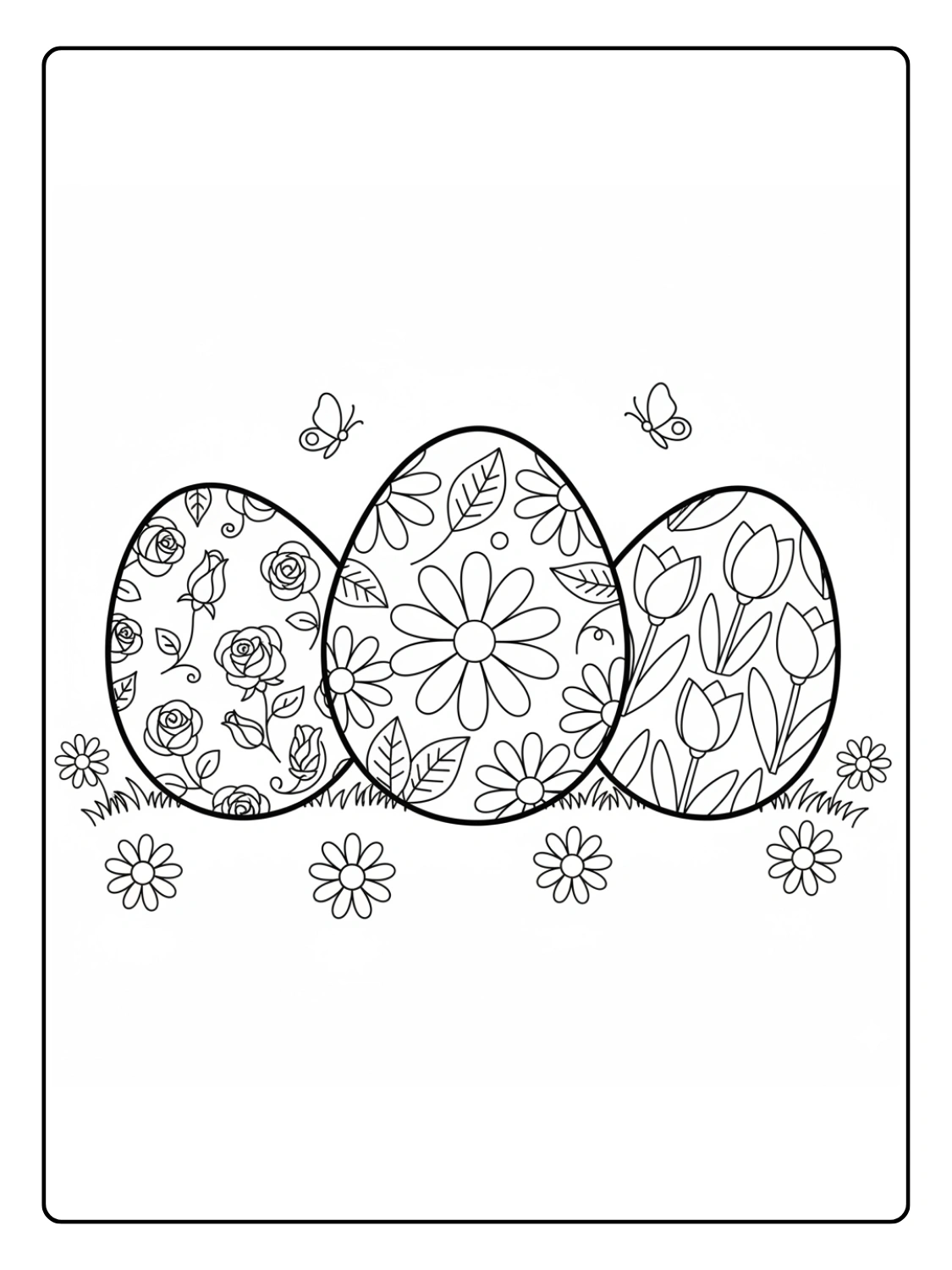 Disegni di Pasqua da Colorare – Uova con motivi floreali