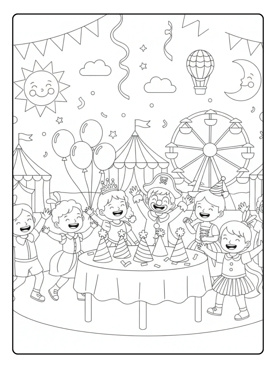 Festa di Carnevale da Colorare – Bambini alla festa di Carnevale