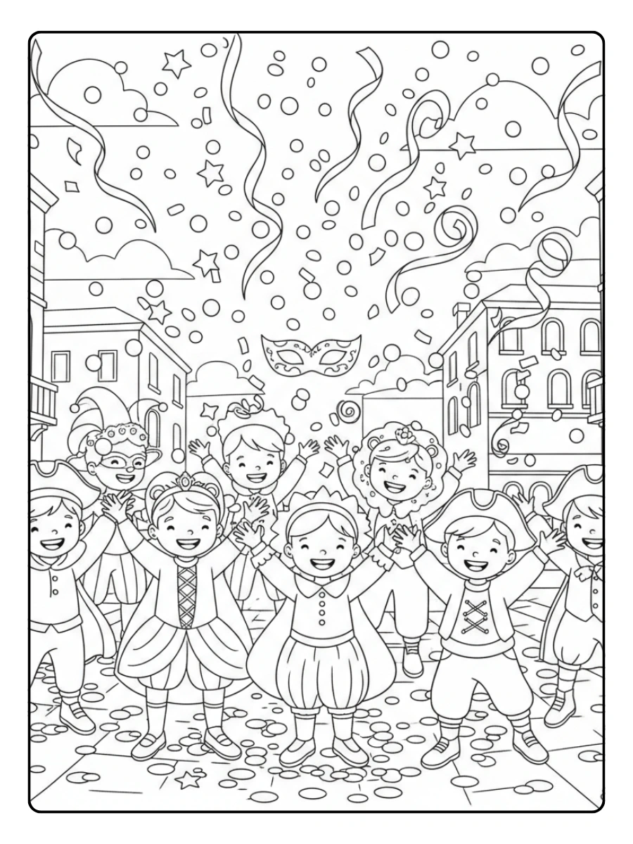 Festa di Carnevale da Colorare – Festa con coriandoli