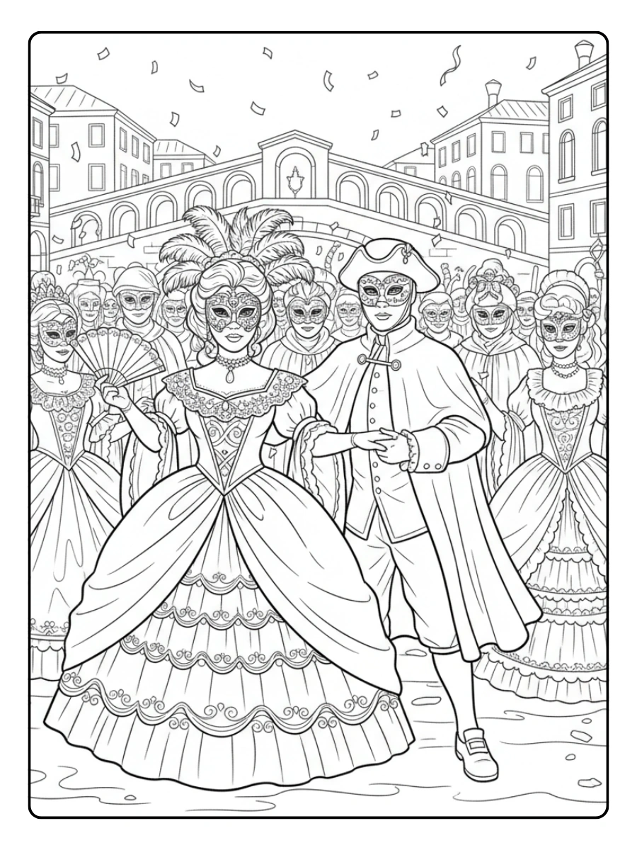 Festa di Carnevale da Colorare – Festa con maschere