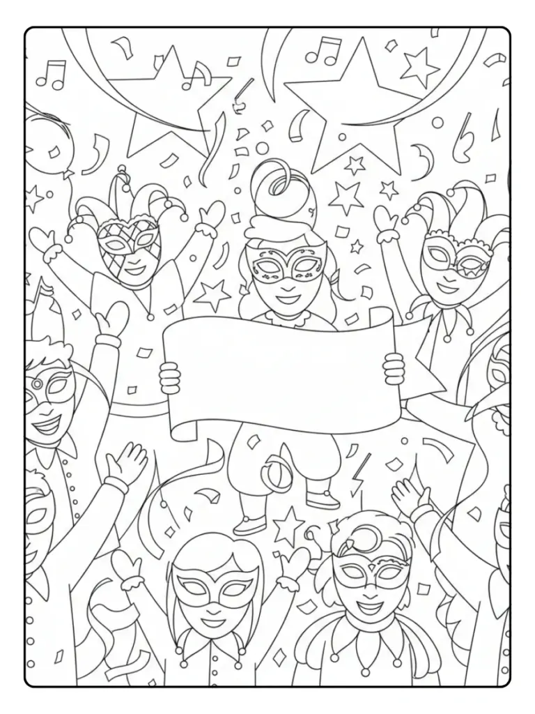 Festa di Carnevale da Colorare – Festa con stelle filanti