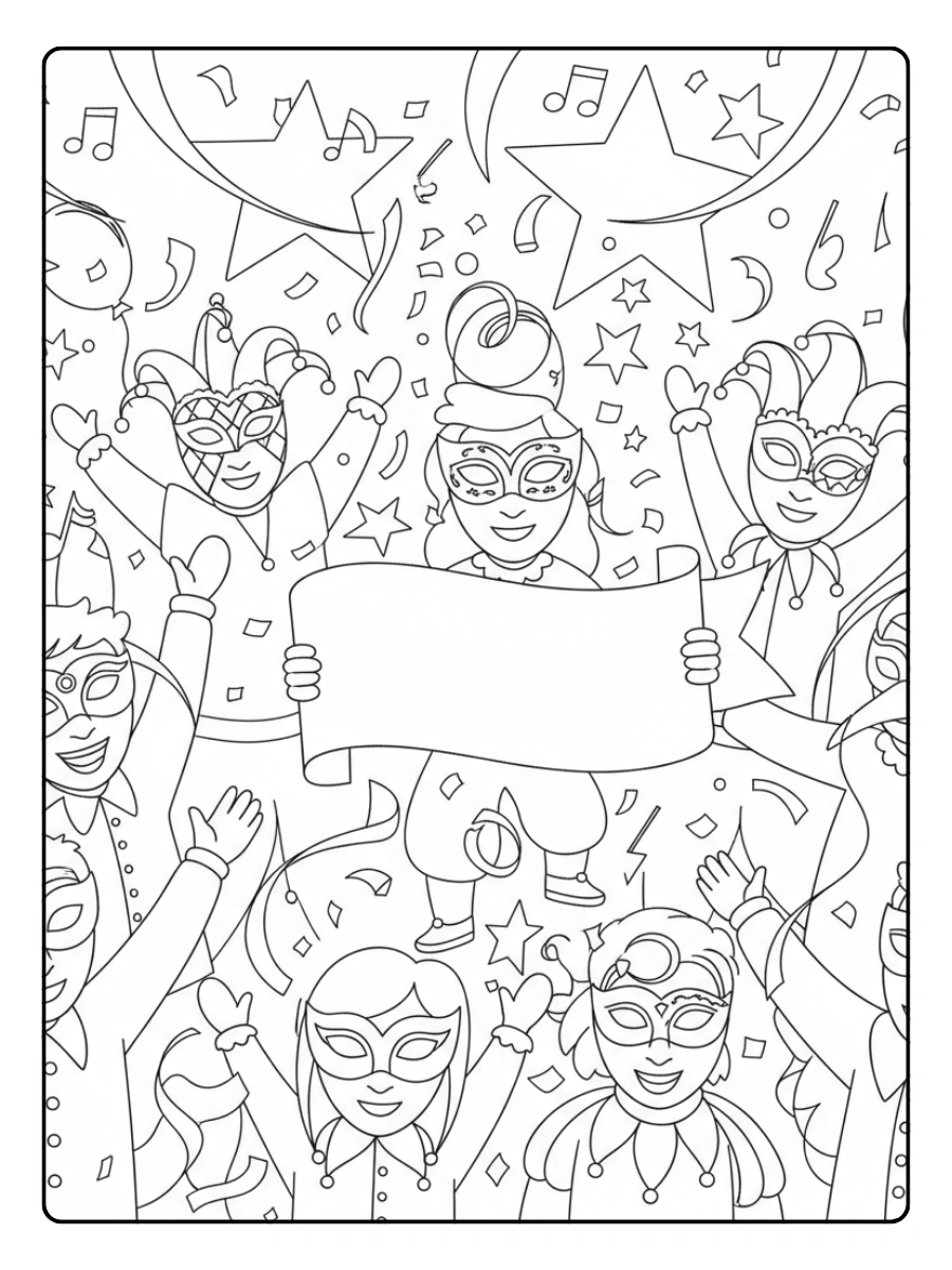 Festa di Carnevale da Colorare – Festa con stelle filanti