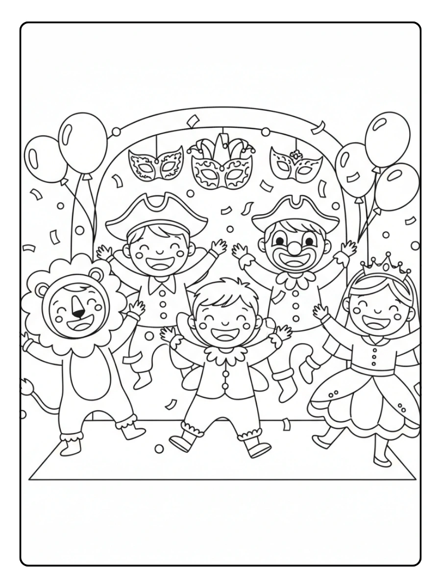Festa di Carnevale da Colorare – Festa in costume