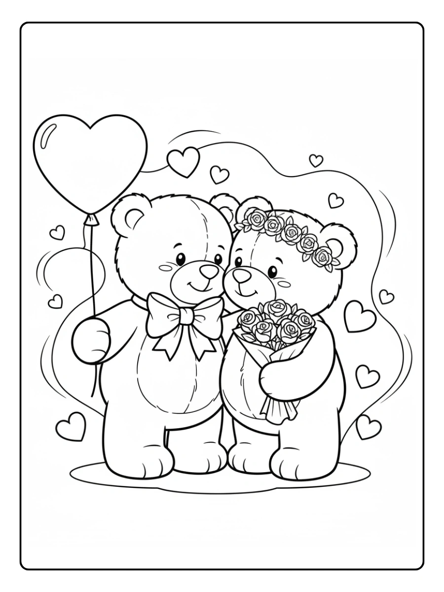 Orsacchiotti di San Valentino da Colorare – Due orsacchiotti innamorati