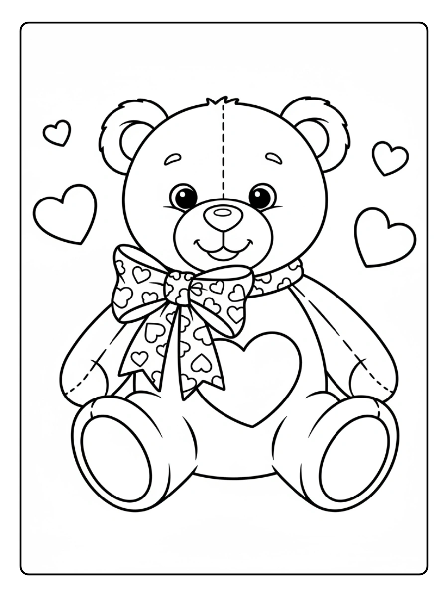Orsacchiotti di San Valentino da Colorare – Orsacchiotto con fiocco