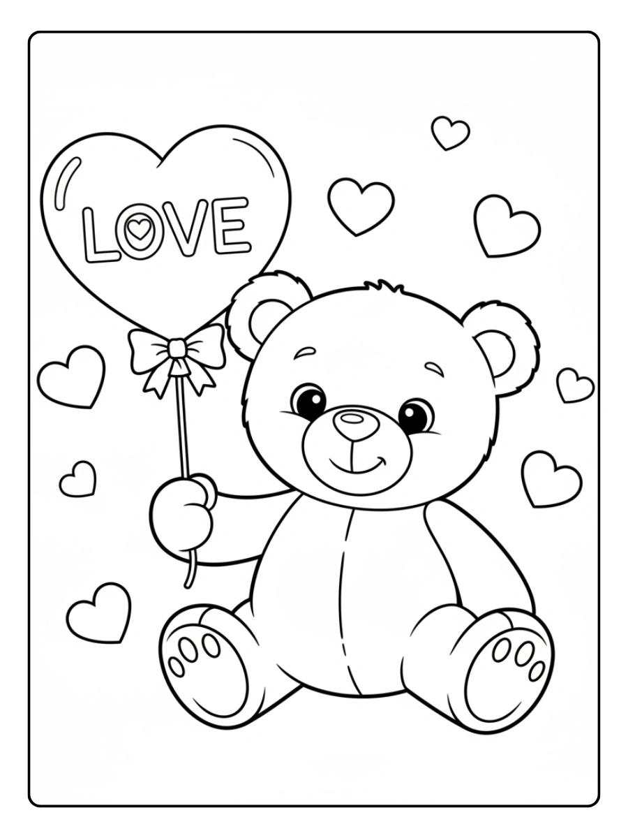 Orsacchiotti di San Valentino da Colorare – Orsacchiotto con palloncino