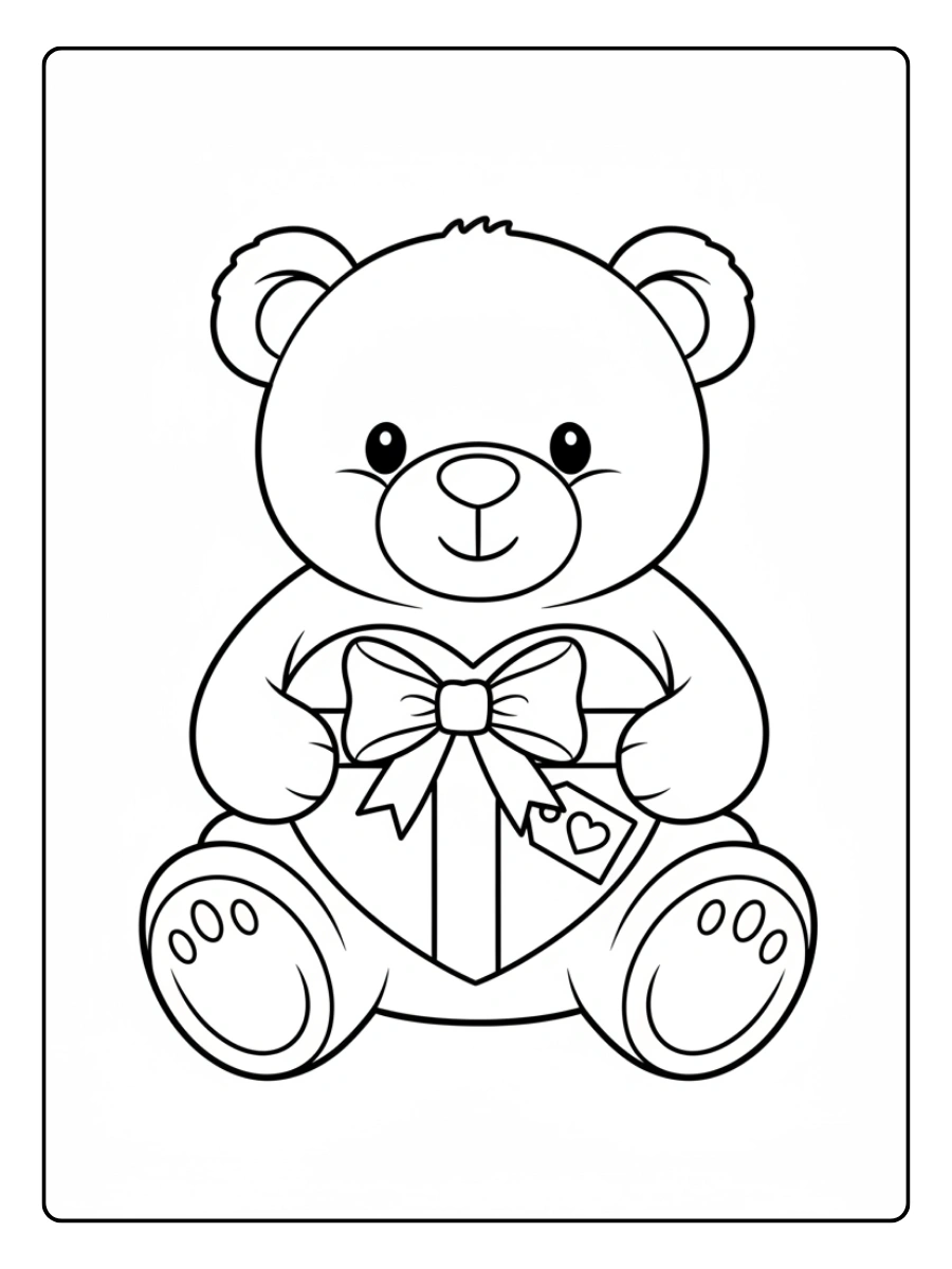 Orsacchiotti di San Valentino da Colorare – Orsacchiotto con regalo
