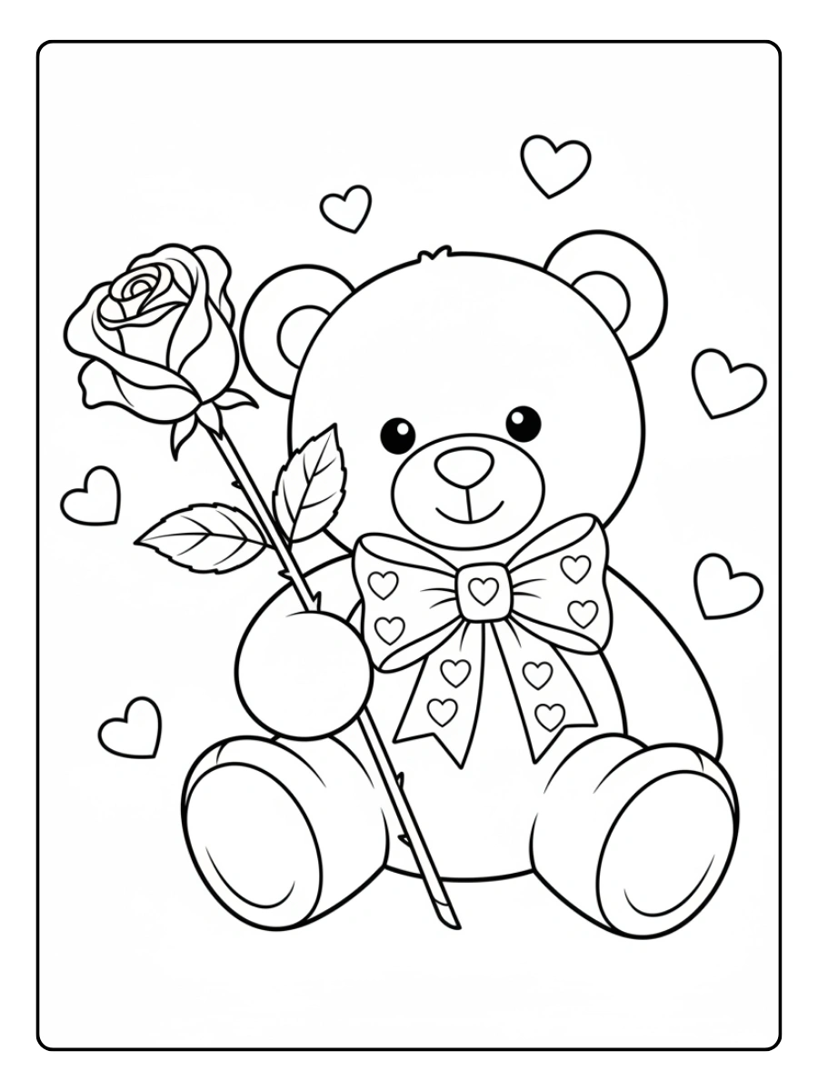 Orsacchiotti di San Valentino da Colorare – Orsacchiotto con rosa