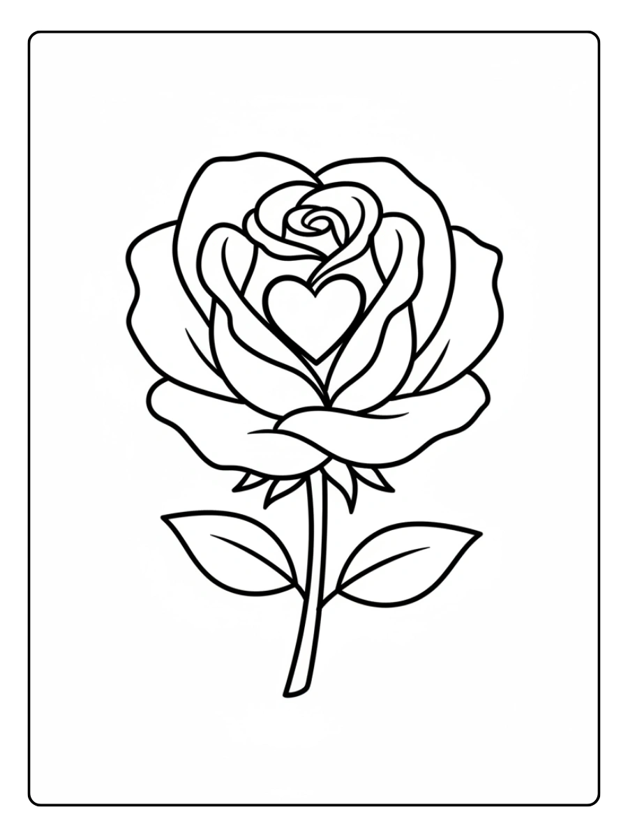 Rose di San Valentino da Colorare – Rosa con cuore