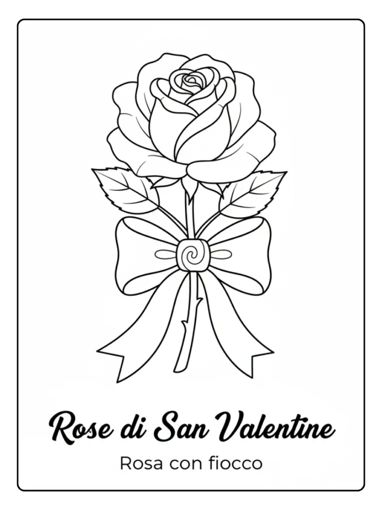 Rose di San Valentino da Colorare – Rosa con fiocco